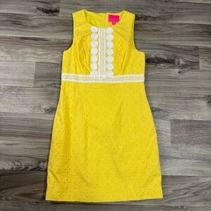 Lilly Pulitzer Railee Shift Dress in St. Tropez Yellow Floral Cross Eyelet Sz 6